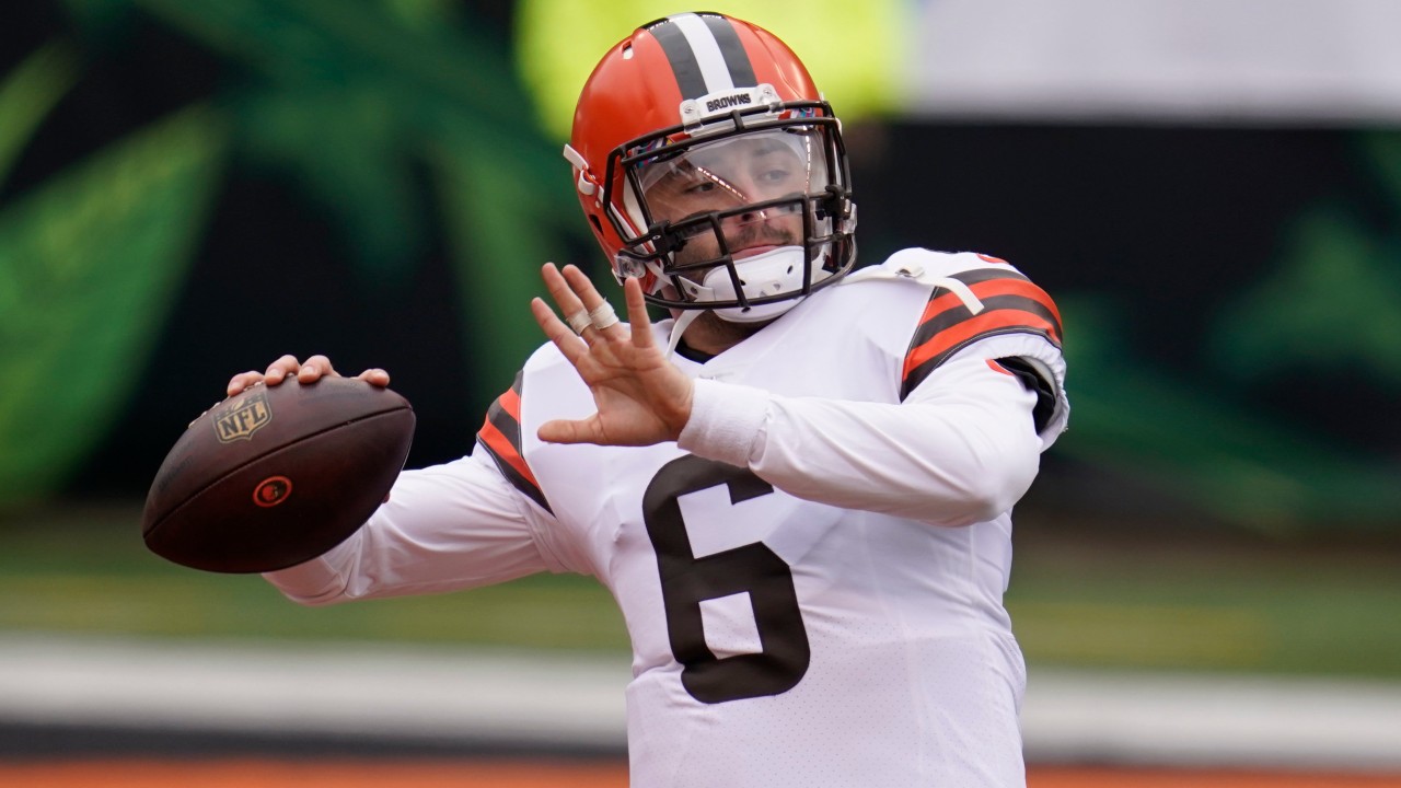 Baker Mayfield of the Cleveland Browns throws a first half pass while