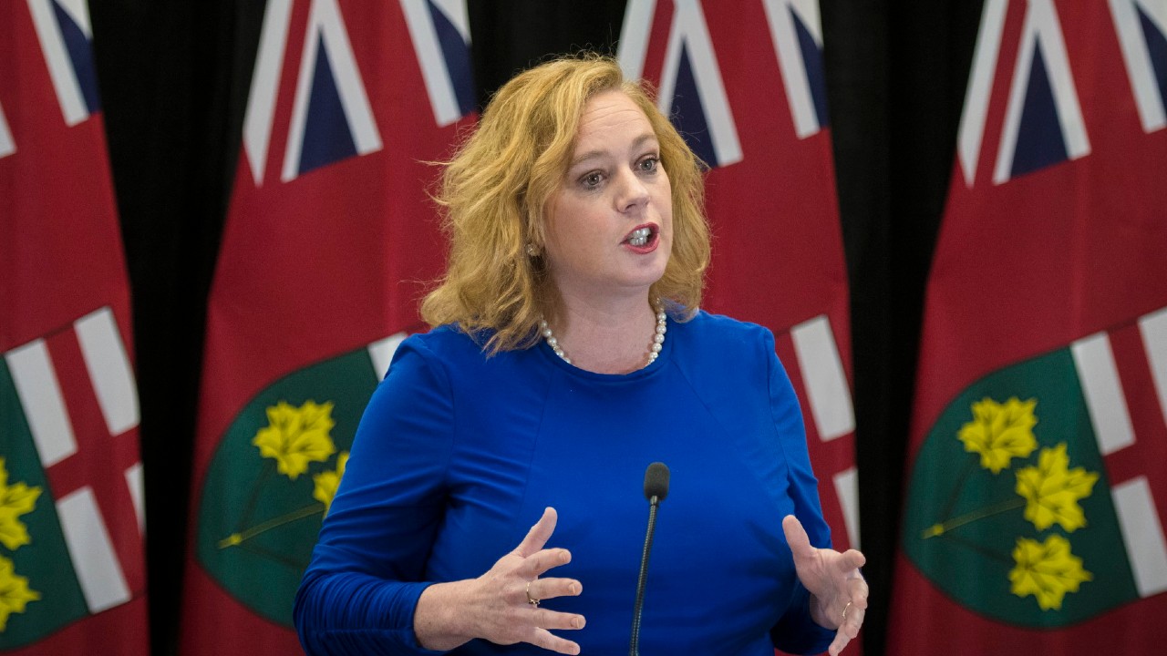 Lisa MacLeod, Ontario Minister of Heritage, Sport, Tourism and Culture Industries, makes an announcement at Queen's Park. (Tijana Martin/CP)