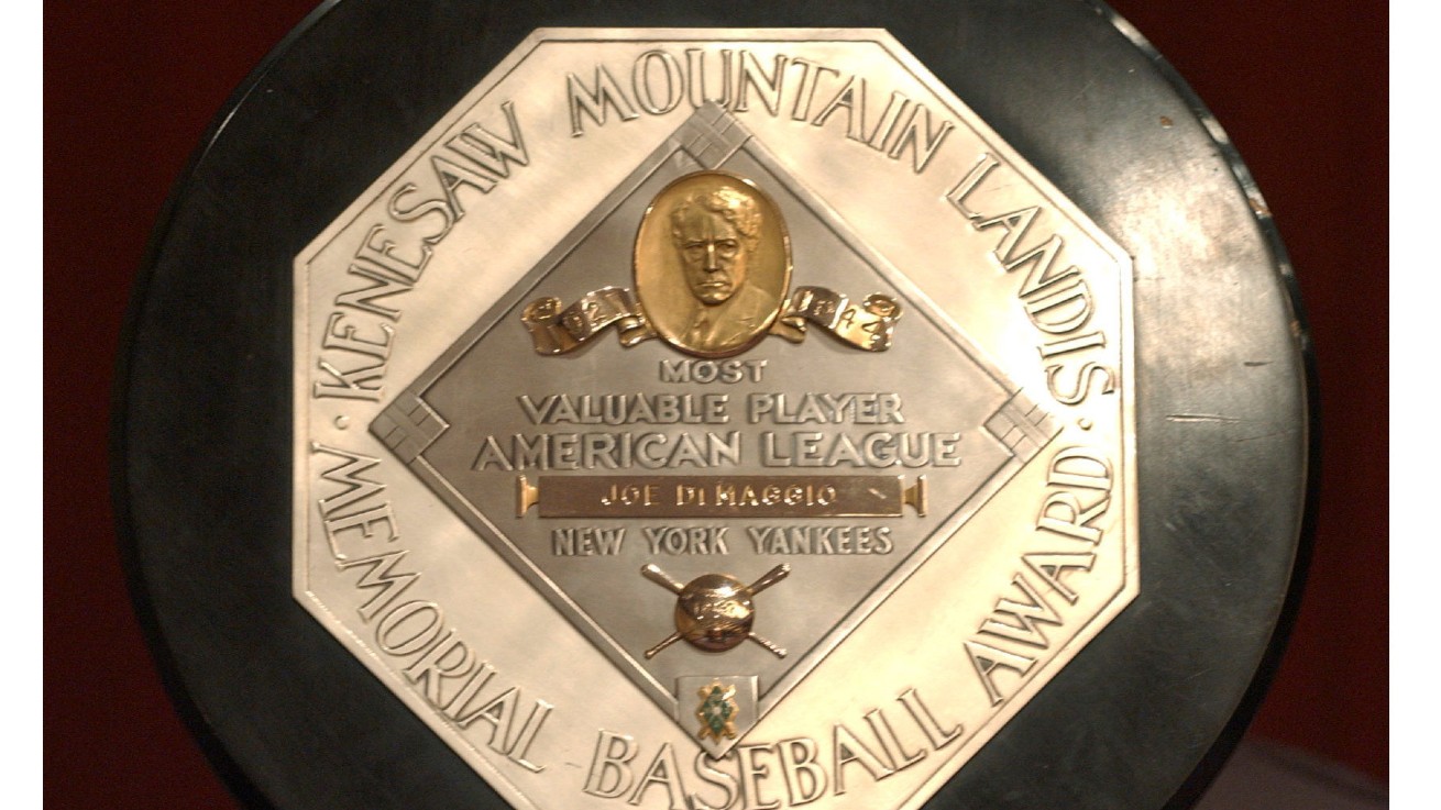 The MVP plaque features the name and image of Kenesaw Mountain Landis. (AP Photo/Jennifer Szymaszek, File)