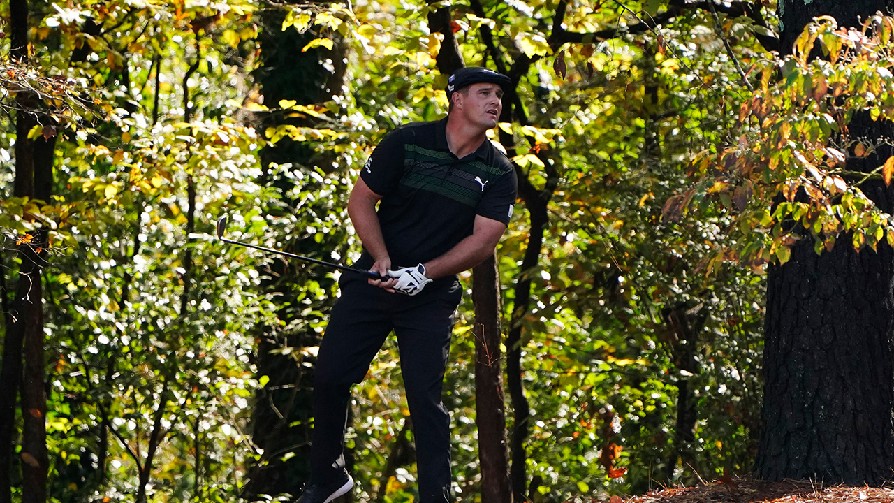 Bryson DeChambeau watches his shot out of the rough on the 11th hole during the first round of the Masters golf tournament Thursday, Nov. 12, 2020, in Augusta, Ga. (Chris Carlson/AP)