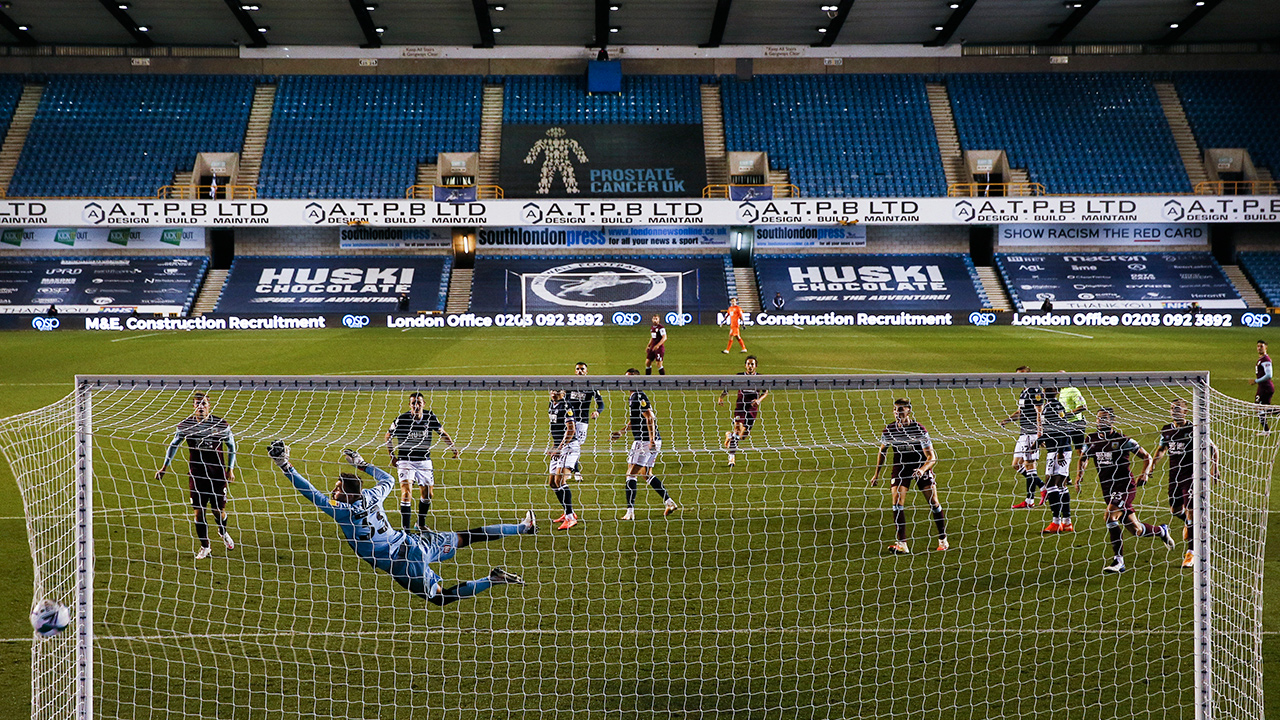 A match at Millwall's home ground in London, England on Wednesday, Sept. 23, 2020. (Andrew Couldridge/Pool Photo via AP)