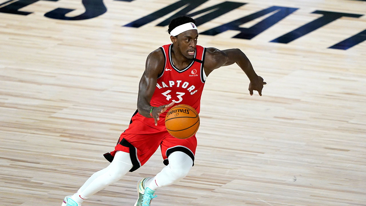 Toronto Raptors forward Pascal Siakam (43) prepares to slam the ball during  second half NBA basketball