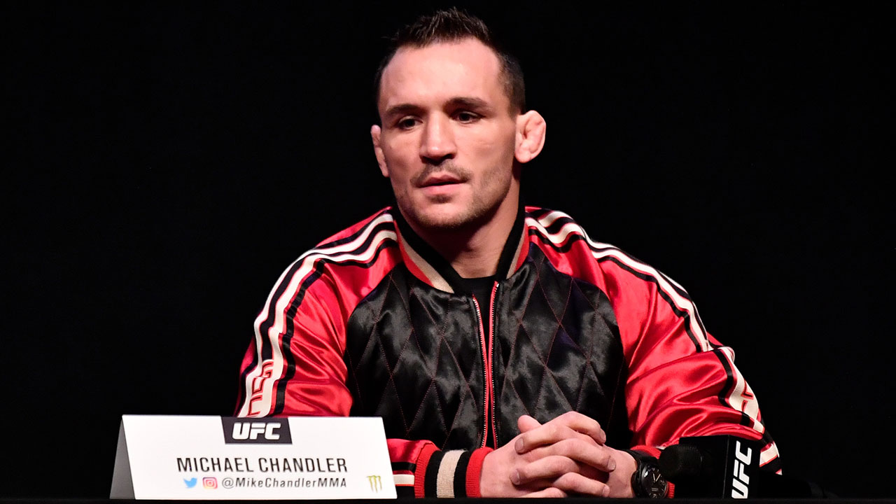 Michael Chandler at the UFC 257 press conference event inside Etihad Arena on UFC Fight Island on January 21, 2021 in Yas Island, Abu Dhabi, United Arab Emirates. (Jeff Bottari/Zuffa LLC via Getty Images)