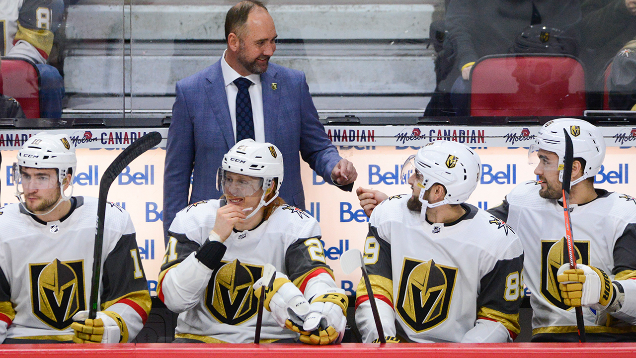 Vegas Golden Knights head coach Peter DeBoer is seen on the bench in a game against the Ottawa Senators in the 2019-20 season. (Sean Kilpatrick/CP)