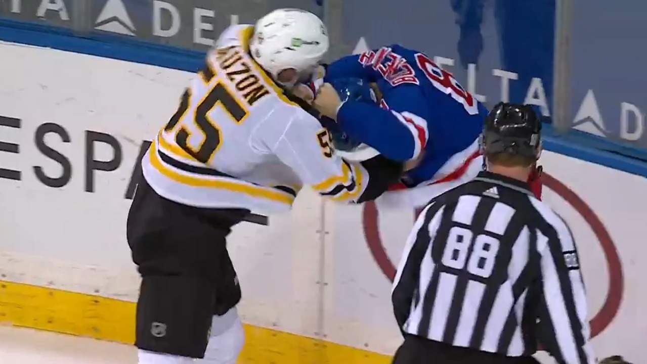 Lauzon And Buchnevich Drop The Gloves For Third Fight Between Bruins Rangers Sportsnet Ca - north stars bruins brawl