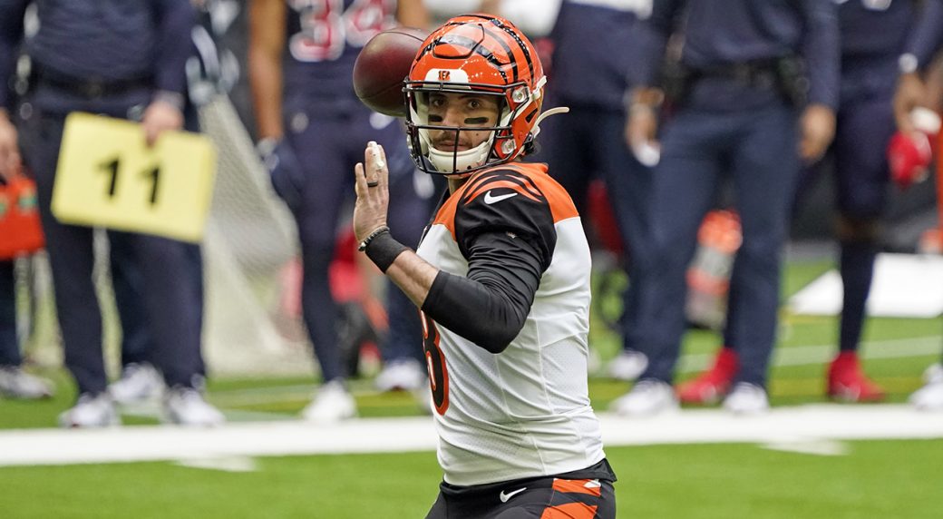 Brandon Allen of the Cincinnati Bengals warms up before the game