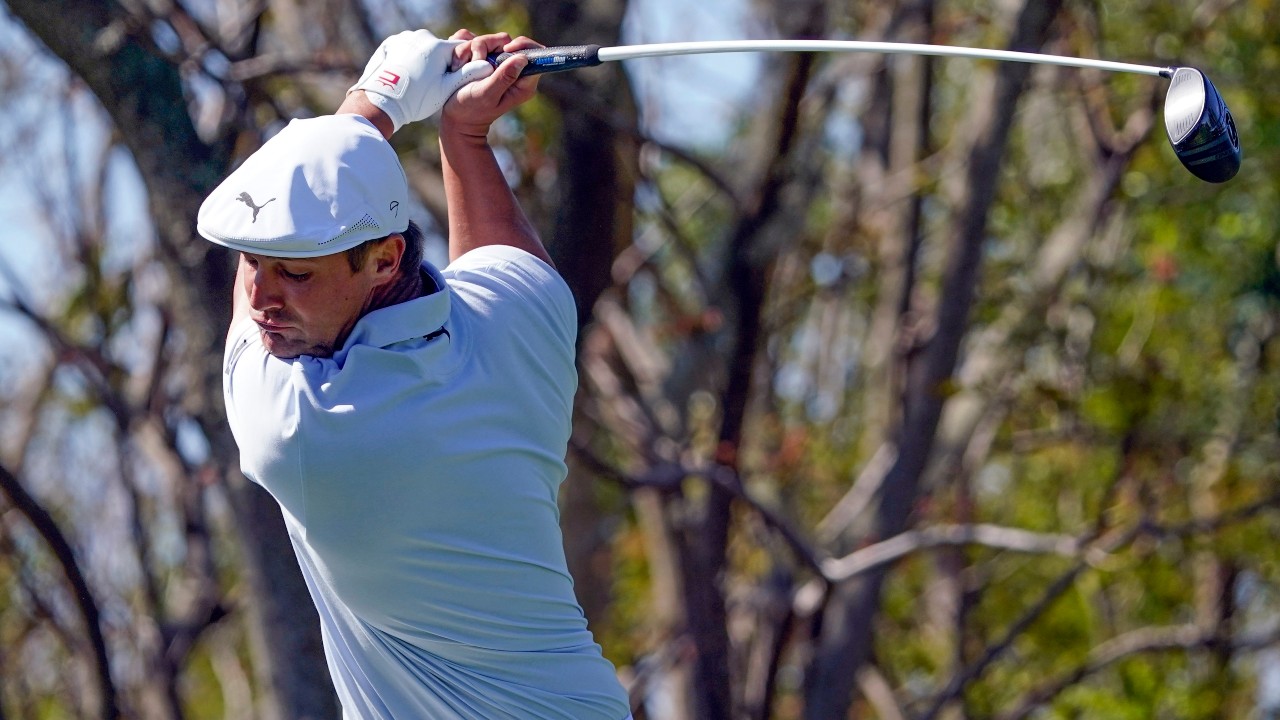 Bryson DeChambeau hits a shot during the final round at Bay Hill. (AP Photo/John Raoux)