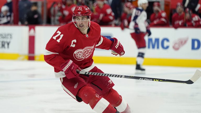 Detroit Red Wings centre Dylan Larkin skates during the second period of an NHL hockey game against the Columbus Blue Jackets. (Carlos Osorio/AP)