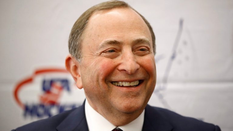 NHL Commissioner Gary Bettman speaks with members of the media before being inducted into the U.S. Hockey Hall of Fame, Thursday, Dec. 12, 2019, in Washington. (Patrick Semansky / AP)