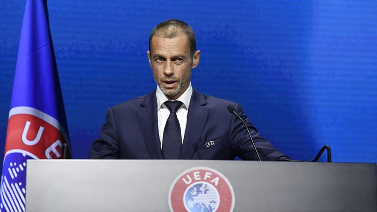 UEFA President Aleksander Ceferin speaks during the 45th UEFA. (Richard Juilliart/AP)