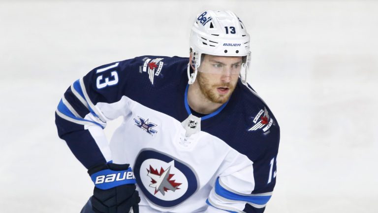 Winnipeg Jets player Pierre-Luc Dubois at a game against the Calgary Flames in Calgary, Alta. on March 26, 2021. (Larry MacDougal/CP)