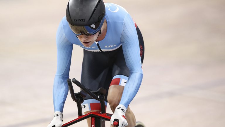 Georgia Simmerling competes at the 2020 UCI Track Cycling World Championships in Berlin. (Maja Hitij/Getty Images)