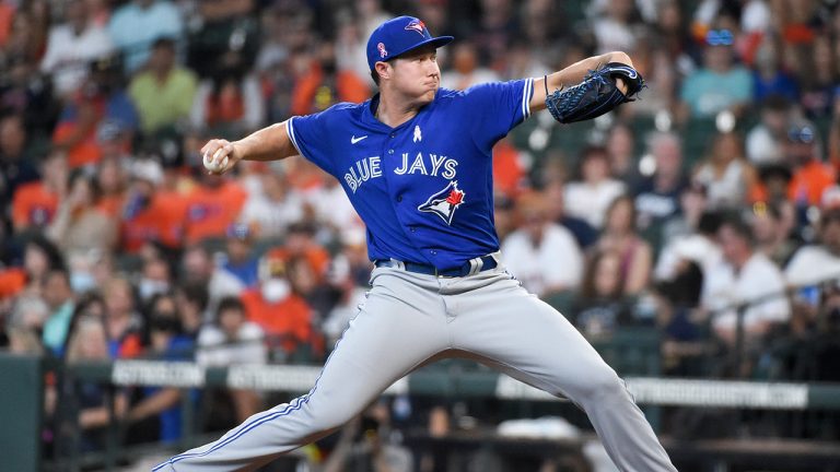 Toronto Blue Jays starting pitcher Nate Pearson delivers during the first inning against the Houston Astros, Sunday, May 9, 2021, in Houston. (Eric Christian Smith/AP)