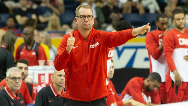 Canada's head coach Nick Nurse gestures during first half FIBA Basketball World Cup 2019 exhibition game against Nigeria in Toronto on Wednesday August 7, 2019. (Chris Young/CP)