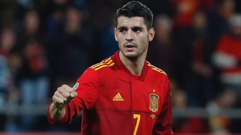 Spain's Alvaro Morata celebrates after scoring the opening goal during a Euro 2020 Group F qualifying soccer match between Spain and Malta at the Ramon de Carranza stadium in Cadiz, Spain, Friday Nov. 15, 2019. (Miguel Morenatti / AP) 