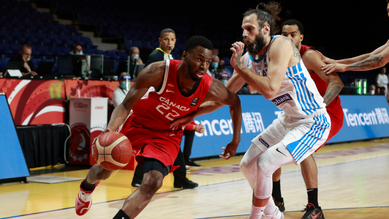 Andrew Wiggins is seen here on June 29 in Canada's opening game vs. Greece at the Olympic Qualifying Tournament in Victoria, B.C. (FIBA/Editorial)