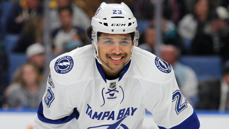 Former Tampa Bay Lightning forward J.T. Brown (23) has retired from hockey and joined the Seattle Kraken broadcast team. (Jeffrey T. Barnes/AP)