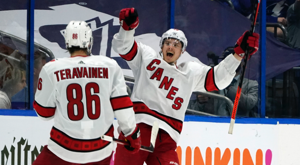 Canes' Aho is stepping it up on the Big Stage, which is no surprise to Brind'Amour