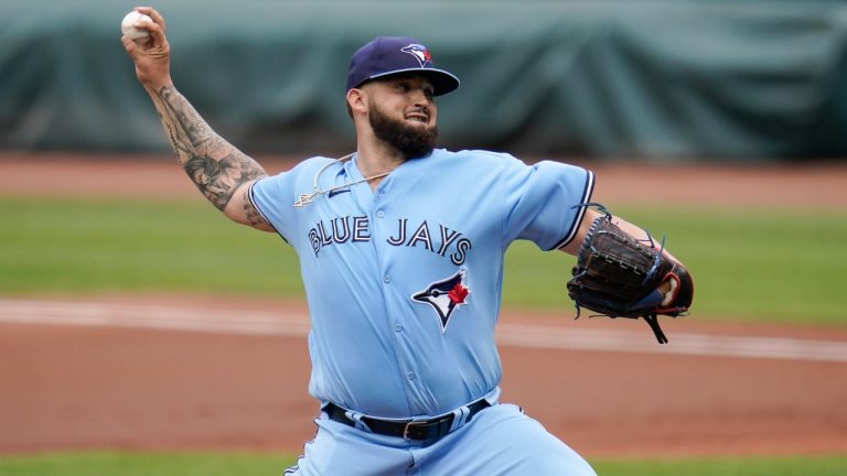 Toronto Blue Jays starting pitcher Alek Manoah throws a pitch to the Baltimore Orioles during the first inning of a baseball game, Saturday, June 19, 2021, in Baltimore. (Julio Cortez/AP)