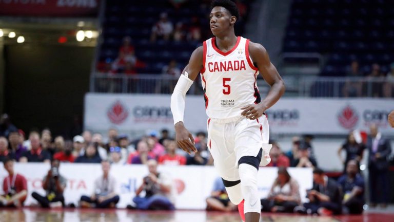 Canada's R.J. Barrett in action against the Dominican Republic during their FIBA Basketball World Cup Qualifier game in Toronto Friday June 29, 2018. (Mark Blinch/CP)