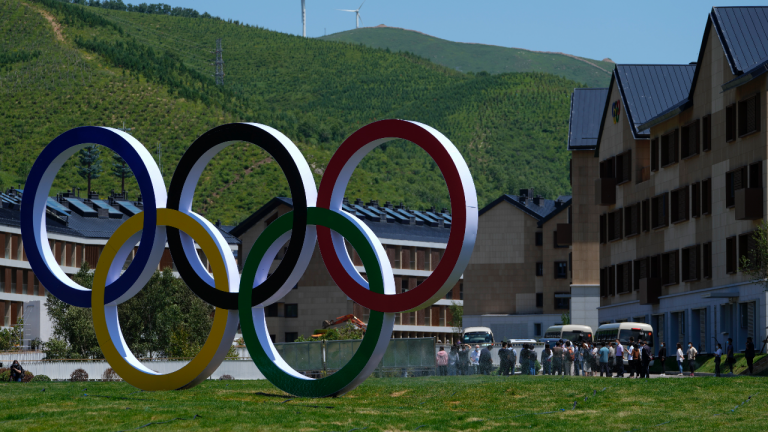 Journalists tour the Olympics Village for Beijing 2022 Olympic and Paralympic Winter Games and Paralympic Winter Games, during a media tour in Zhangjiakou in northwestern China's Hebei province on Wednesday, July 14, 2021. (Andy Wong / AP) 