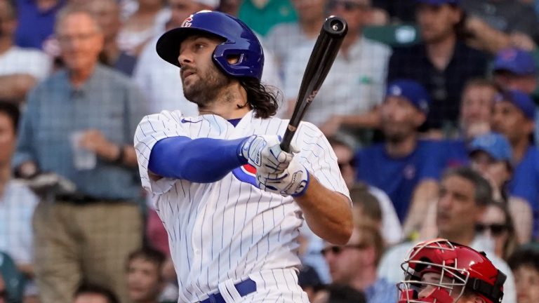 Chicago Cubs' Jake Marisnick watches his home run off Philadelphia Phillies starting pitcher Matt Moore during the second inning of a baseball game Monday, July 5, 2021, in Chicago. (Charles Rex Arbogast/AP) 