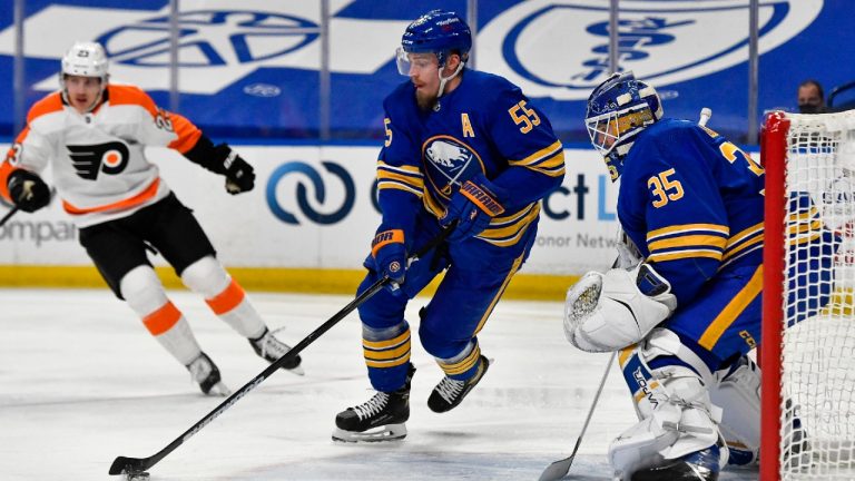 Buffalo Sabres defenceman Rasmus Ristolainen (55) clears the puck. (Adrian Kraus/AP) 