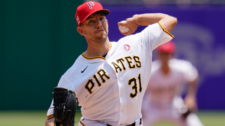 Pittsburgh Pirates starting pitcher Tyler Anderson delivers during the first inning of a baseball game against the Milwaukee Brewers in Pittsburgh, Sunday, July 4, 2021. (Gene J. Puskar / AP) 