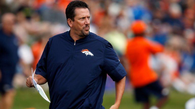 In this Aug. 4, 2016, file photo, Denver Broncos quarterbacks coach Greg Knapp watches during NFL football training camp in Englewood, Colo. (David Zalubowski/AP)