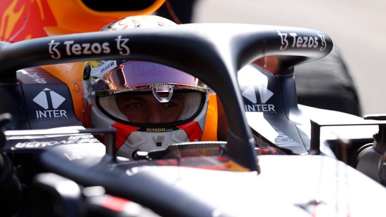 Red Bull driver Max Verstappen of the Netherlands prepares for the Sprint Qualifying of the British Formula One Grand Prix, at the Silverstone circuit, in Silverstone, England, Saturday, July 17, 2021. (Lars Baron/Pool via AP) 