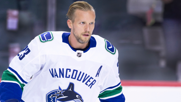 NHL player profile photo on Vancouver Canucks player Alex Edler, from Sweden, during a game against the Calgary Flames in Calgary, Canada on Sat., Sept. 22, 2018. (Larry MacDougal / CP)