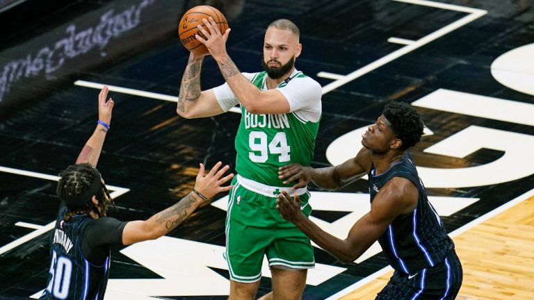 Former Boston Celtics guard Evan Fournier (94) is reportedly going to the New York Knicks. (John Raoux/AP)