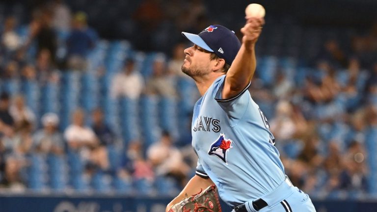 Toronto Blue Jays' Brad Hand pitches in the sixth inning of an American League baseball game against the Chicago White Sox, in Toronto on Thursday, Aug. 26, 2021 (Jon Blacker/CP).