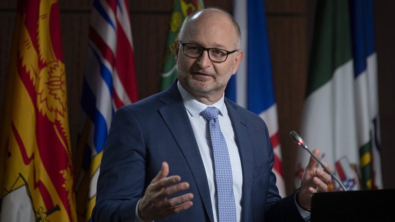 Justice Minister David Lametti responds to a  question during a news conference in Ottawa. (Adrian Wyld/CP)