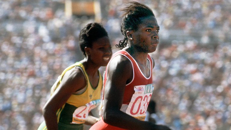 Canada's Angela Bailey (right) competes in an athletics event at the 1984 Olympic games in Los Angeles. (CP PHOTO/ COC/JM)