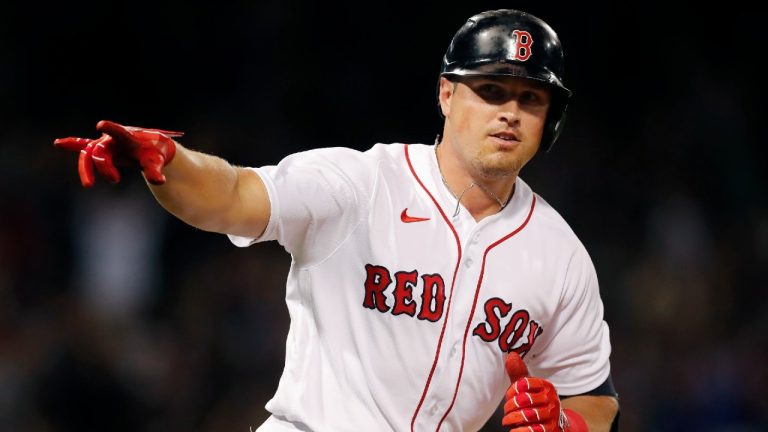 Boston Red Sox's Hunter Renfroe runs on his three-run home run during the fourth inning of a baseball game against the Minnesota Twins, Tuesday, Aug. 24, 2021, in Boston (Michael Dwyer/AP).