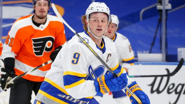 Former Buffalo Sabres captain Jack Eichel (9). (Jeffrey T. Barnes/AP)