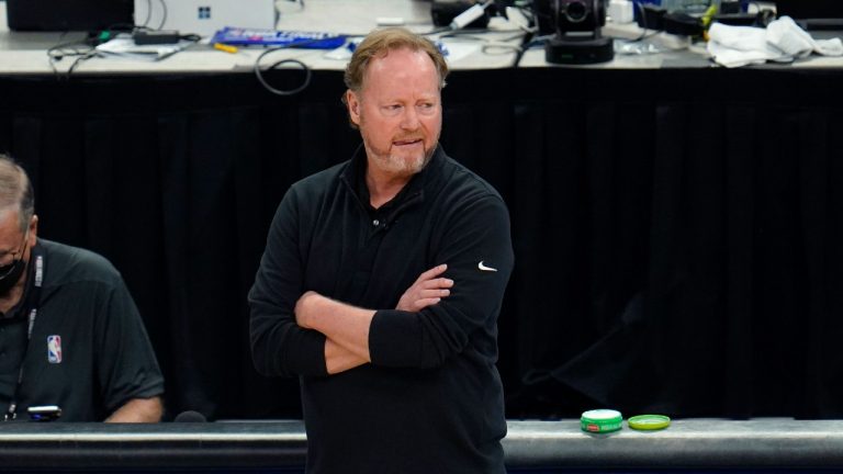 Milwaukee Bucks head coach Mike Budenholzer watches form the bench during the first half of Game 6 of basketball's NBA Finals against the Phoenix Suns in Milwaukee, Tuesday, July 20, 2021 (Paul Sancya/AP).