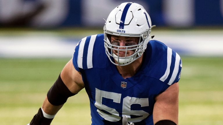 Indianapolis Colts guard Quenton Nelson (56) runs downfield to block during an NFL football game against the Houston Texans in Indianapolis on Sunday, Dec. 20, 2020 (Zach Bolinger/AP).