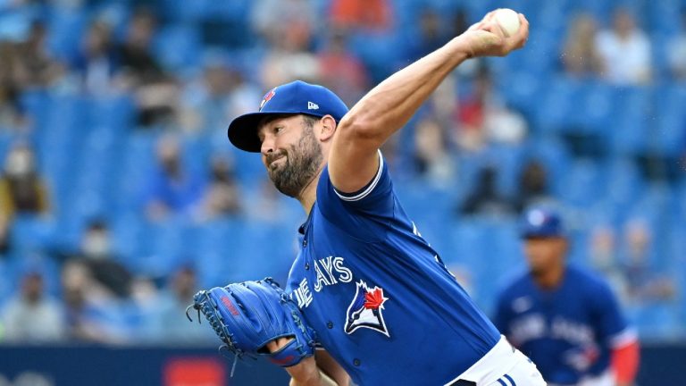 Toronto Blue Jays' Robbie Ray pitches in the first inning of an American League baseball game against the Detroit Tigers, in Toronto on Friday, Aug. 20, 2021 (Jon Blacker/CP).