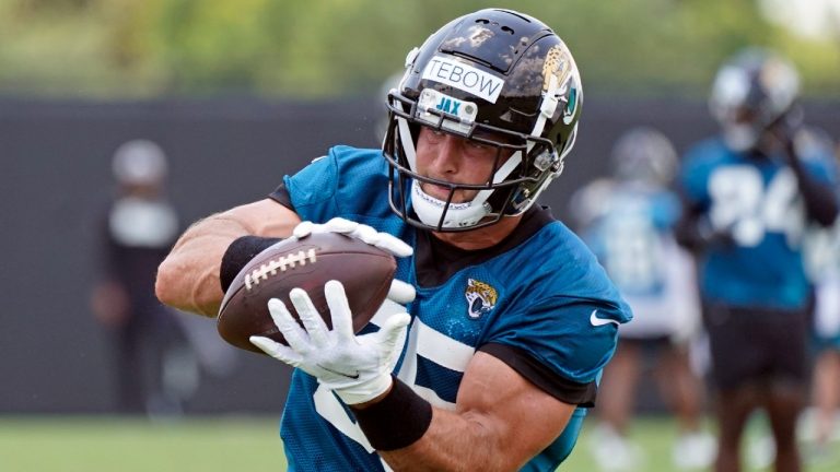 Jacksonville Jaguars tight end Tim Tebow has been released by the team. (John Raoux/AP)