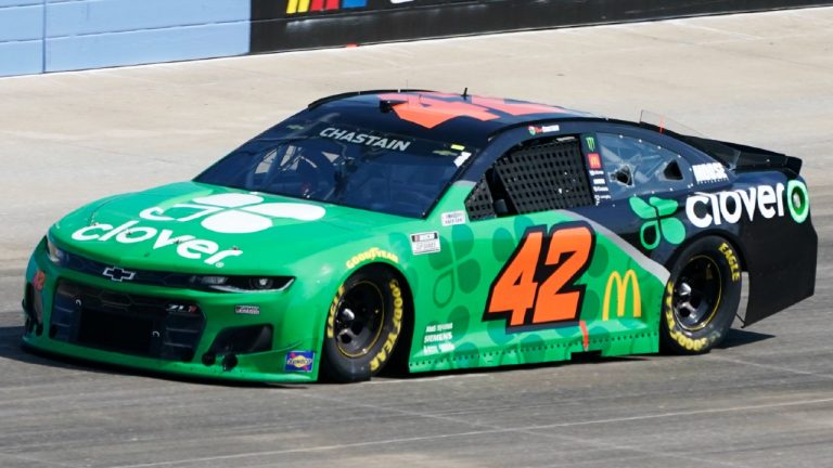 Ross Chastain (42) competes during a NASCAR Cup Series auto race Sunday, June 20, 2021, in Lebanon, Tenn. (Mark Humphrey/AP)