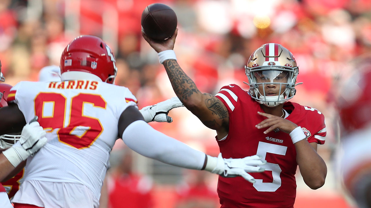 Video: 49ers' Trey Lance throws TD on first NFL pass