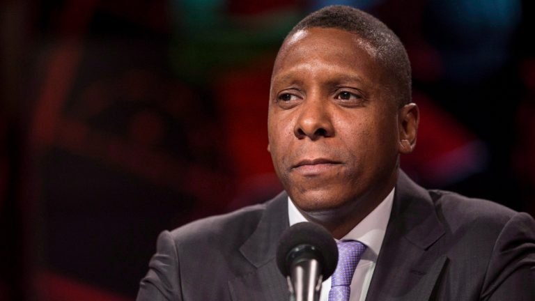 Toronto Raptors President Masai Ujiri speaks to journalists during media day in Toronto on Monday, September 24, 2018. (Chris Young/CP) 
