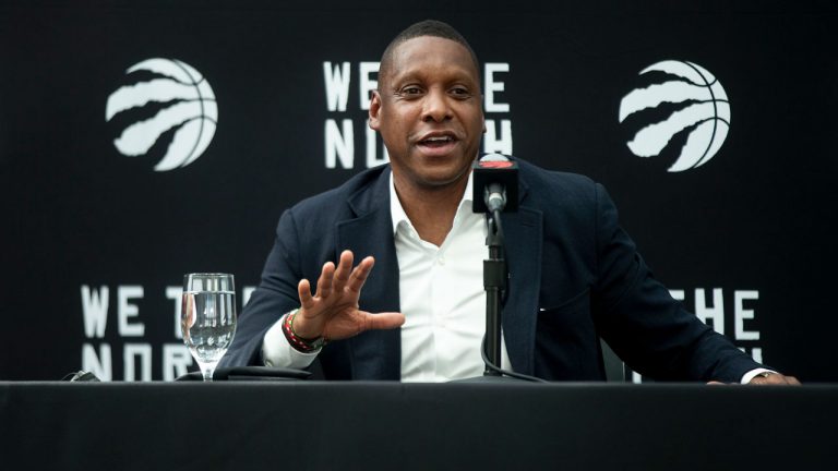 Toronto Raptors executive Masai Ujiri attends a press conference in Toronto. (Chris Young/CP)