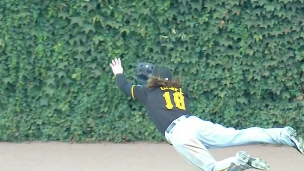 The ball sails past Pittsburgh Pirates first baseman Ben Gamel on