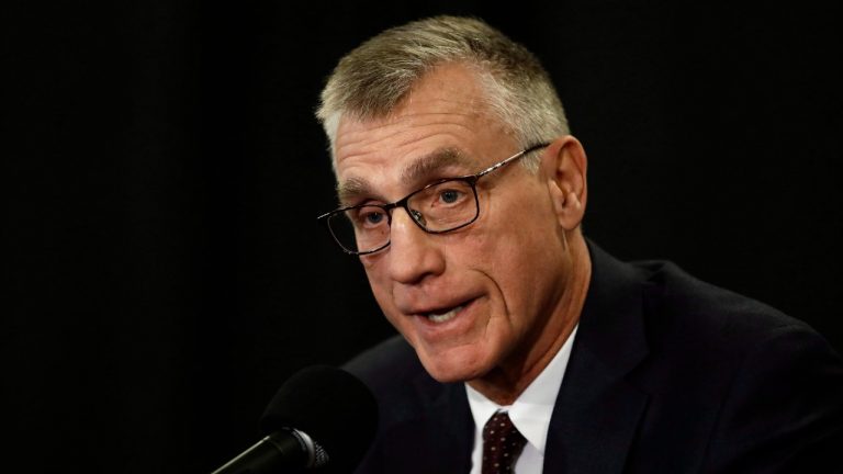 Philadelphia Flyers President Paul Holmgren speaks with members of the media during a news conference Tuesday, Nov. 27, 2018, in Philadelphia, the day after the NHL hockey club fired general manager Ron Hextall (Matt Rourke/AP).
