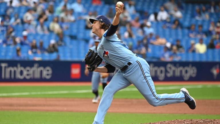 Toronto Blue Jays’ Ryan Borucki pitches against the Kansas City Royals during the eighth inning in MLB baseball action in Toronto on Saturday, July 31, 2021 (Jon Blacker/CP).