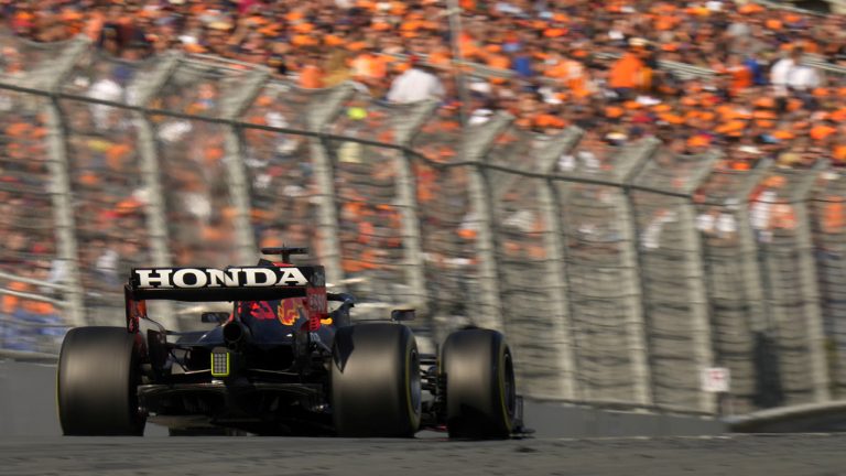 Red Bull driver Max Verstappen of the Netherlands steers his car during the Formula One Dutch Grand Prix, at the Zandvoort racetrack, Netherlands, Sunday, Sept. 5, 2021. (Francisco Seco/AP)