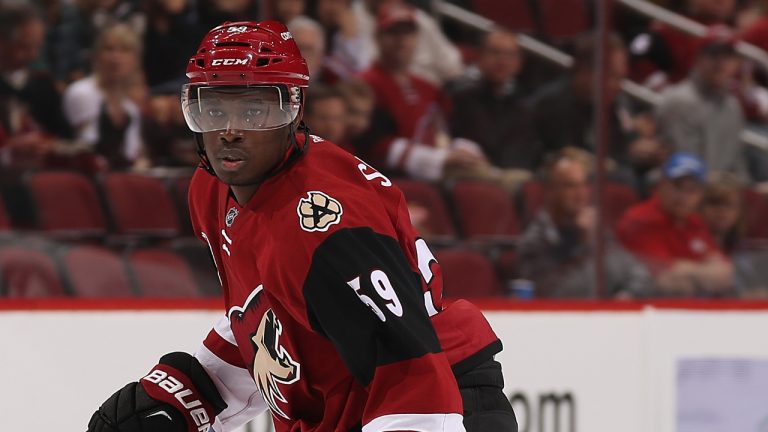 Jalen Smereck, pictured as a member of the Arizona Coyotes, skates with the puck during the preseason NHL game against the Los Angeles Kings at Gila River Arena on September 26, 2016 in Glendale, Arizona. (Photo by Christian Petersen/Getty Images)
